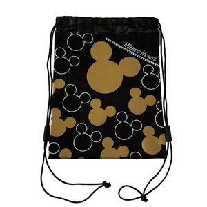 DISNEY Mickey Mouse Drawstring Travel Backpack Black, Gold & White